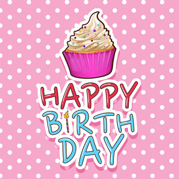 Card template for birthday with cupcake