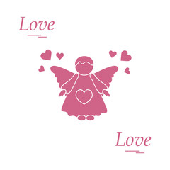 Cute vector illustration: angel and hearts. Love symbol.