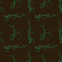 Twig green dark seamless pattern