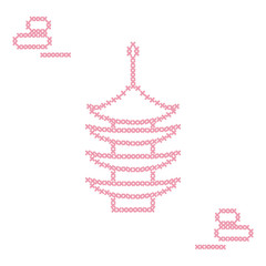 Cute vector illustration cross embroidery of pagoda and rocks for japanese rock garden.