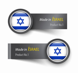 Flag icon and label with text made in Israel .