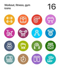 Colorful Workout, fitness, gym icons for web and mobile design pack 1