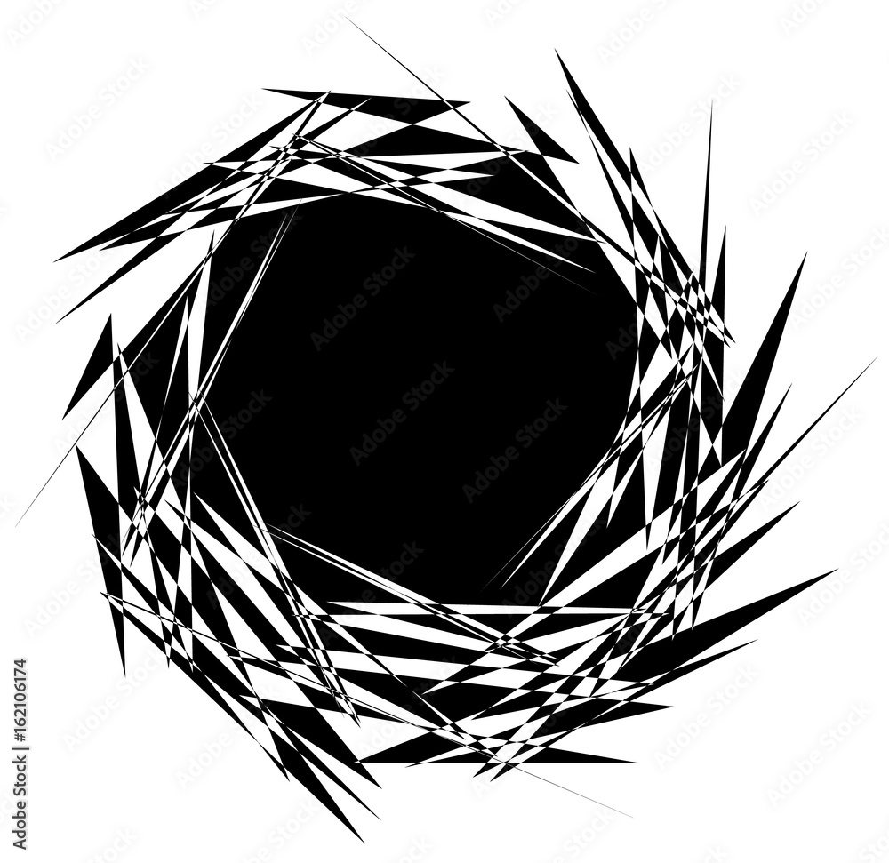 Poster rough, edgy textured geometric element. abstract black and white shattered shape.