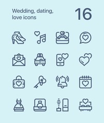 Outline Wedding, dating, love icons for web and mobile design pack 2