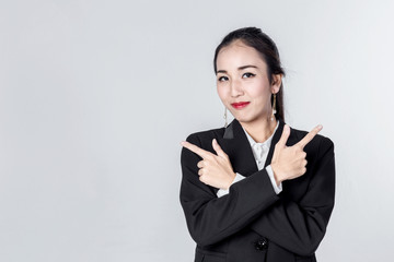 Fototapeta premium business asian woman isolate white background pont finger
