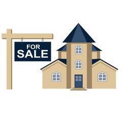 Особняк, выставленный на продажу, изолированный на белом фоне