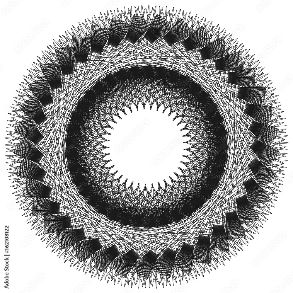 Poster radial geometric element series. abstract black and white shape in concentric, circular style. desig