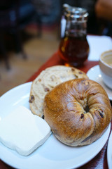 Cinnamon bagel with cream cheese