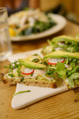 whole wheat bread slice with avocado and radish