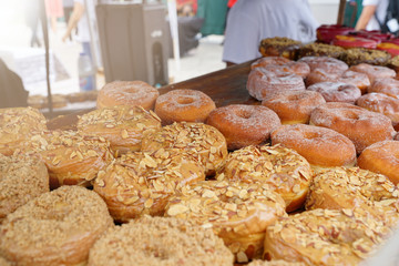 View of donuts in pastry stand