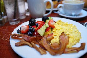 Breakfast dish with eggs and bacon