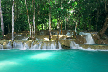 Tad Sae or Tat Sae Waterfall in Luang prabang province, Laos.