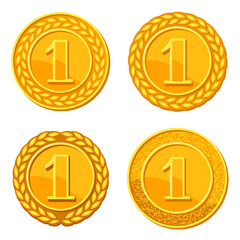 Set of realistic gold medals. Illustration of awards for sports or corporate competitions