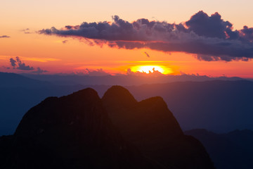 Sunset at Doi Luang Chiang Dao Mountain, Chiang Mai Province, Thailand.