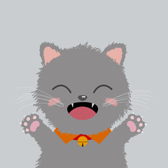 Vector hand drawn cute cat design on gray background