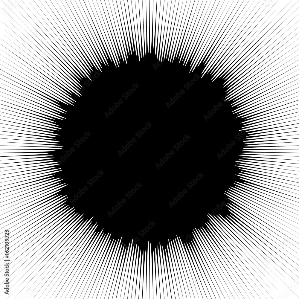 Poster radial geometric element series. abstract black and white shape in concentric, circular style. desig