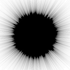 Promieniowe serie elementów geometrycznych. Abstrakcyjny kształt czarno-biały w koncentrycznym, okrągłym stylu. Elementy projektowe z różnymi efektami zniekształceń. Nieregularne elementy geometryczne - 162109723