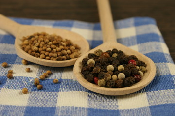 Spices. Black pepper and coriander.