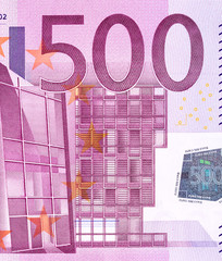 Close up photo of a part of five hundred euro, macro shot.