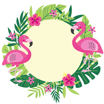 tropical frame with flamingo - vector illustration, eps
