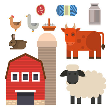 Farm icon vector illustration nature food harvesting grain agriculture different animals characters.