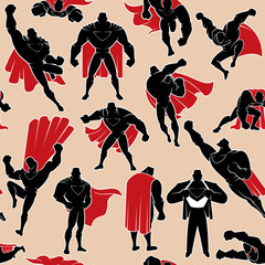 Superhero in Action Seamless Pattern / Seamless pattern with cartoon superhero in 14 different action poses.  © Malchev