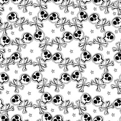 Skulls and bones. Vector hand drawn cute seamless pattern