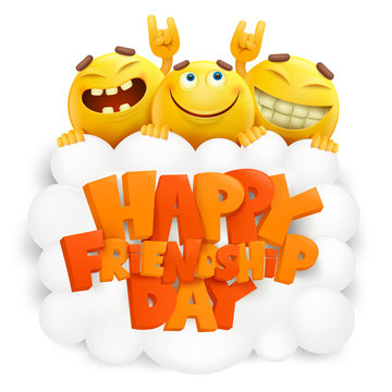 Happy friendship day invitation card with three emoji smiley faces