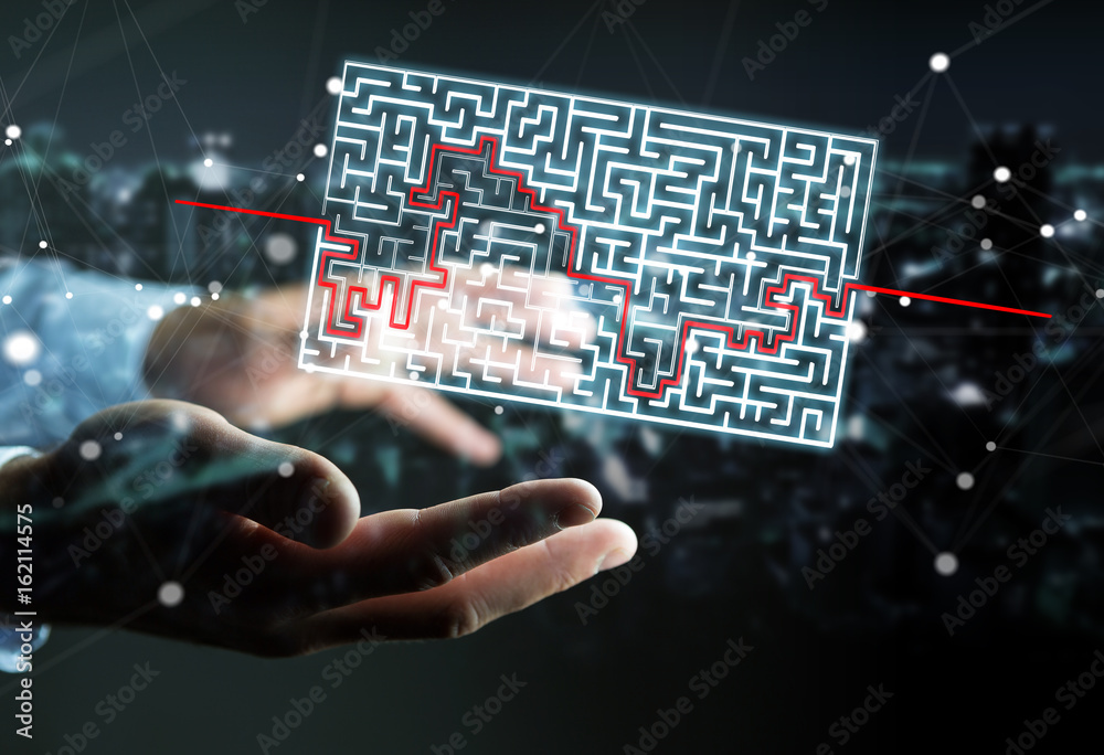 Poster Businessman searching solution of a complicated maze