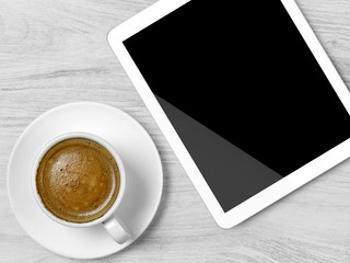 Plakat Digital tablet and coffee on desk