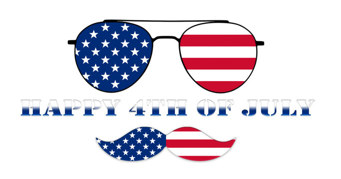 Happy 4th Of July. Glasses And Mustache Design Of The American Flag Illustration