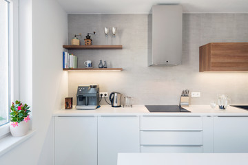 Fototapeta na wymiar Modern kitchen interior with with built-in appliances