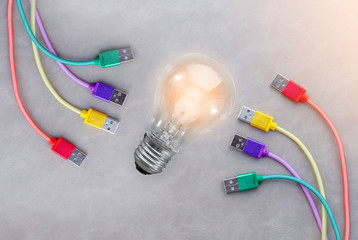 USB Cable with red cable yellow cable purple cable and green col