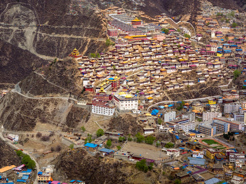 Aerial View Of Tibetan Baiyu Monastery In Baiyu