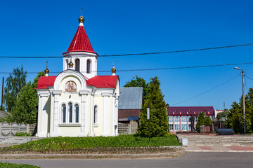 MYSHKIN, RUSSIA - JUNE 18, 2017: The facade of the Chapel of St. George the Victorious. Opened in 2008. Yaroslavl region
