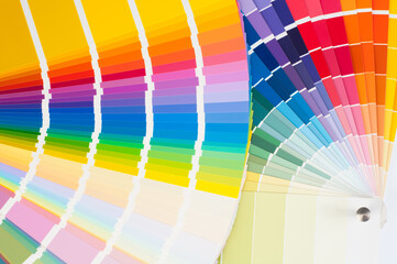 Fan with color palette, guide of acrylic paint samples	