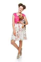 Girl with yorkie dog