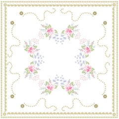 Lovely tablecloth with cute bouquets of roses, sage, bell flowers and turkish carnation on white background. Vector design.