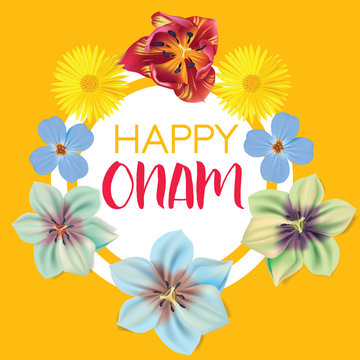 Happy Onam. Flower greetings for South Indian Festival Onam. Vector illustration