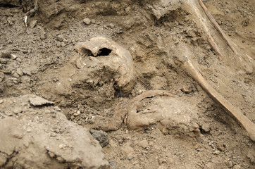 Excavations of burial of soldiers of the Second World War.  Kakhovka. Ukraine. 06.24.2017.