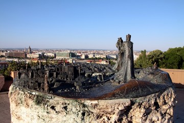 metallic allegoric statues of Peszt and Buda in Budapest