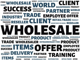 WHOLESALE - image with words associated with the topic WHOLESALE, word cloud, cube, letter, image, illustration