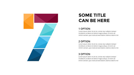Vector alphabet infographic. Presentation slide template. Business font concept with number 7 and place for your text. 16x9 aspect ratio.