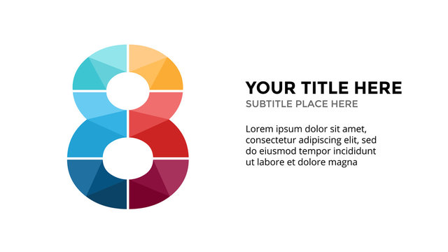 Vector alphabet infographic. Presentation slide template. Business font concept with number 8 and place for your text. 16x9 aspect ratio.