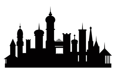 Obraz premium The silhouette of the city. Temples, buildings isolated on white