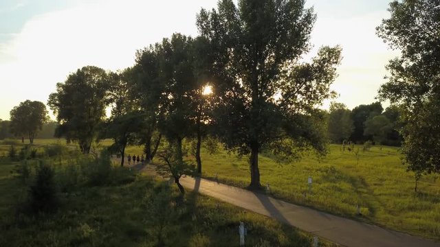 flight of the drone over the fields and rivers