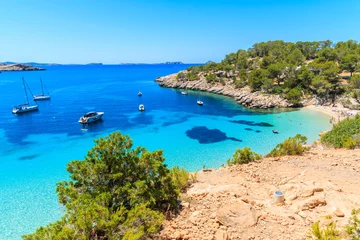 Foto op Canvas View of beautiful beach in Cala Salada bay famous for its azure crystal clear sea water, Ibiza island, Spain © pkazmierczak