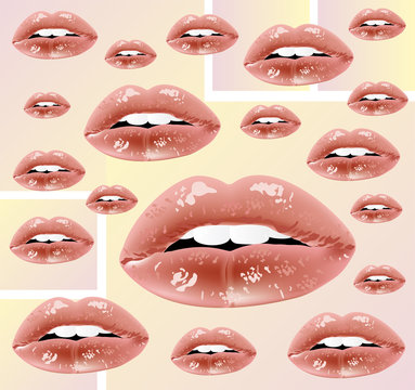 Abstract background. Women's sexy painted lips and white teeth. The silhouette of the mouth.
