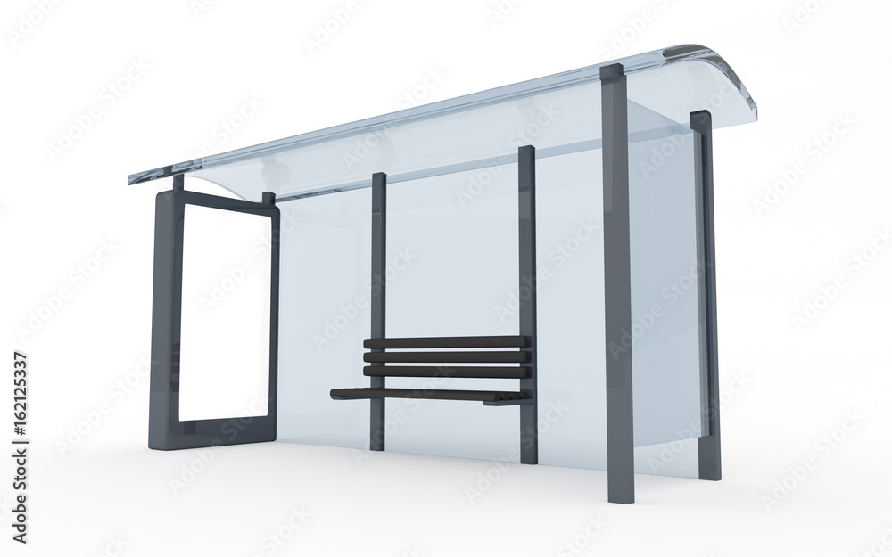 Wall mural 3d rendering of bus stop with blank vertical billboard (light box) isolated on white background