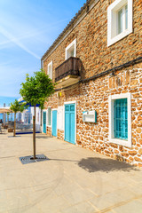 Restaurants and bars on coastal promenade in Santa Eularia town, Ibiza island, Spain.